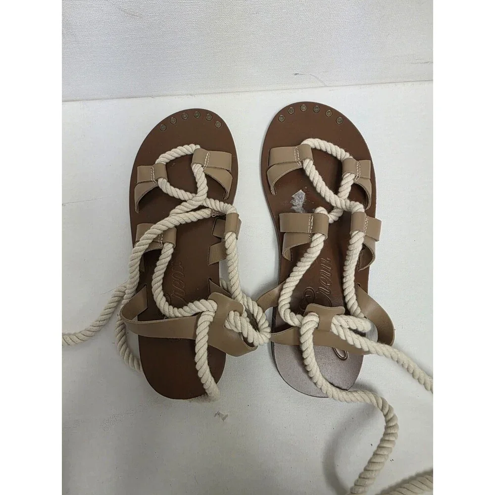 J.Crew Women’s Strappy Rope Tie Leather Sandals Beige/Brown US 6